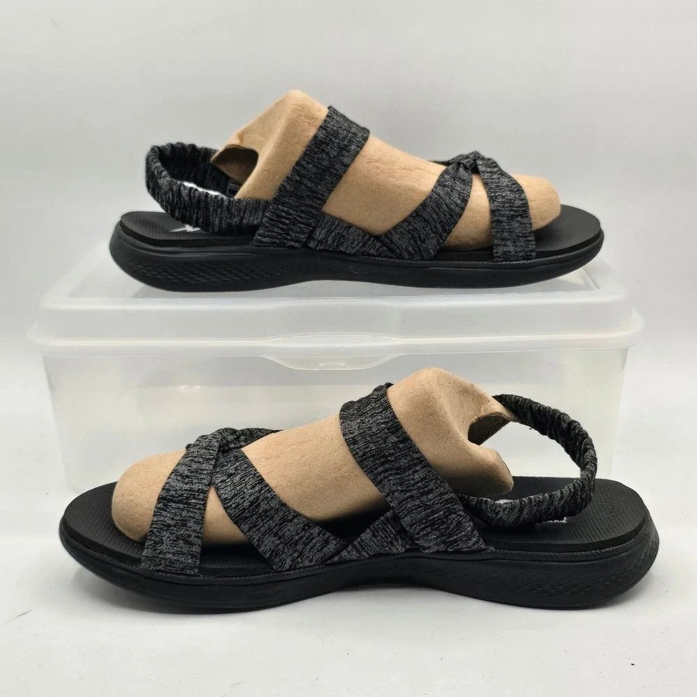 Skechers Sandals Womens Size 10 Black Goga Max Strappy Stretch Comfort Shoes